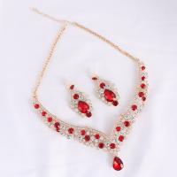 Rhinestone Zinc Alloy Jewelry Set, earring & necklace, with 2.36inch extender chain, 2 pieces & for woman & with rhinestone 55mm Approx 17.72 Inch 