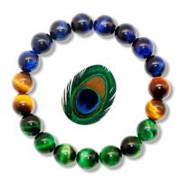 Tiger Eye Stone Bracelets, with Elastic Thread, Round, elastic & Unisex mixed colors Approx 19 cm 
