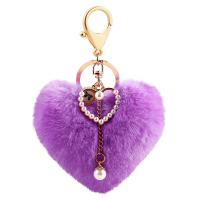 Zinc Alloy Key Chain Jewelry, Plush, with Plastic Pearl & Zinc Alloy, Heart, gold color plated, for woman 