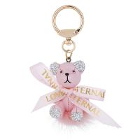 Rhinestone Zinc Alloy Key Chain, Acrylic, with Zinc Alloy, Bear, gold color plated, for woman & with rhinestone 