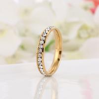 Rhinestone Stainless Steel Finger Ring, 304 Stainless Steel, Donut, Galvanic plating, fashion jewelry & Unisex & with rhinestone Inner mm [