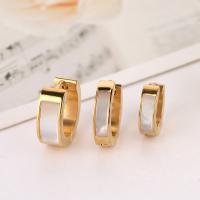Stainless Steel Huggie Hoop Earring, 304 Stainless Steel, with Shell, Donut, Galvanic plating, fashion jewelry & Unisex [