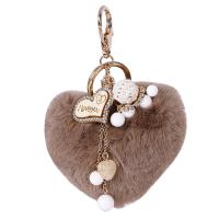 Zinc Alloy Key Chain Jewelry, Plush, with Wood & Zinc Alloy, Heart, gold color plated, for woman & with rhinestone 14cm 