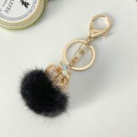 Zinc Alloy Key Chain Jewelry, Plush, with Zinc Alloy, Crown, gold color plated, for woman & with rhinestone 
