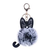 Zinc Alloy Key Chain Jewelry, Plush, with PU Leather & Zinc Alloy, Cat, gold color plated, cute & for woman 17cm 