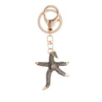 Rhinestone Zinc Alloy Key Chain, Starfish, gold color plated, for woman & with rhinestone 