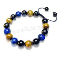 Tiger Eye Stone Bracelets, with Obsidian, Round, Unisex & adjustable, mixed colors, 12mm,8mm Approx 17-22.5 cm 