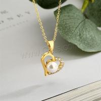 Cubic Zircon Micro Pave Brass Necklace, with Plastic Pearl, with 5cm extender chain, Heart, plated, fashion jewelry & micro pave cubic zirconia cm 
