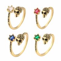 Cubic Zirconia Micro Pave Brass Finger Ring, Skull, plated, fashion jewelry & micro pave cubic zirconia inner ~21mm 