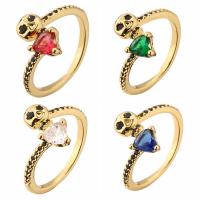 Cubic Zirconia Micro Pave Brass Finger Ring, Skull, plated, fashion jewelry & micro pave cubic zirconia inner ~21mm 
