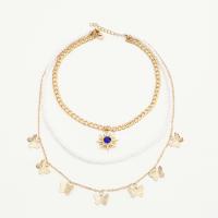 Mode-Multi-Layer-Halskette, Zinklegierung, mit Kunststoff Perlen, Schmetterling, plattiert, Modeschmuck & mit Strass, goldfarben, verkauft von PC