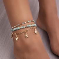 Zinc Alloy Anklet, with Seedbead & Gemstone & Plastic Pearl, plated, fashion jewelry & multilayer 