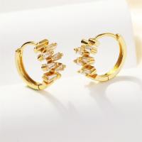 Brass Huggie Hoop Earring, fashion jewelry & micro pave cubic zirconia & for woman, gold [