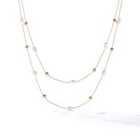 Titanium Steel Jewelry Necklace, with Plastic Pearl, plated & for woman, gold 
