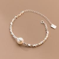 Sterling Silver Bracelets, 925 Sterling Silver, with Plastic Pearl, with 2.4inch extender chain, fashion jewelry & for woman, silver color Approx 8.5 Inch 