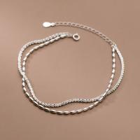 Fashion Jewelry Anklet, 925 Sterling Silver, with 2.2inch extender chain, Double Layer & for woman, silver color Approx 9.6 Inch 