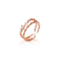 Стерлингового серебра кольцо, Серебро 925 пробы, бабочка, плакированный цветом розового золота, Корейский стиль & Женский & эмаль & со стразами & отверстие, размер:6-8, продается PC