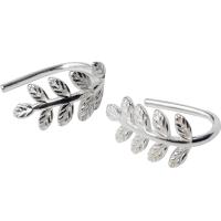 925 Sterling Silver Earring Cuff, Leaf, Korean style & for woman, silver color 