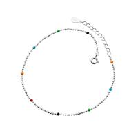 Fashion Jewelry Anklet, 925 Sterling Silver, with Seedbead, with 1.6inch extender chain, Korean style & for woman, silver color Approx 9.8 Inch 