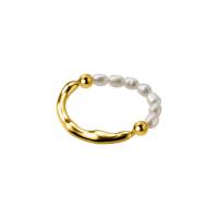 Sterling Silver Finger Ring, 925 Sterling Silver, with Plastic Pearl, plated, Korean style & for woman US Ring 