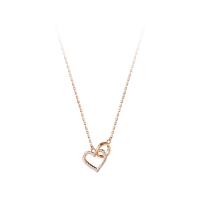 Sterling Silver Jewelry Necklace, 925 Sterling Silver, with 2.2inch extender chain, Heart, plated, Korean style & for woman & with rhinestone & hollow Approx 16.1 Inch 