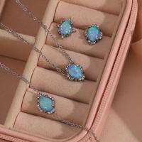 Fashion Stainless Steel Jewelry Sets, 304 Stainless Steel, with Opal, with 5cm extender chain, fashion jewelry & for woman & with rhinestone, original color Approx 40 cm, Approx 18 cm 