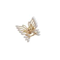 Hair Claw Clips, Zinc Alloy, with Plastic Pearl, real gold plated, fashion jewelry & micro pave cubic zirconia & for woman, golden 