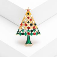 Weihnachten Schmuck Brosche, Zinklegierung, Weihnachtsbaum, goldfarben plattiert, Modeschmuck & für Frau & Emaille & mit Strass, gemischte Farben, 29x44mm, verkauft von PC[