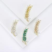 Crystal Brooch, Zinc Alloy, with Crystal & Plastic Pearl, Wheat, gold color plated, fashion jewelry & for woman 