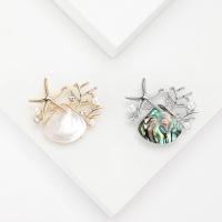 Broche de coquille, alliage de zinc, avec coquille & perle de plastique, Placage, bijoux de mode & pour femme & avec strass, plus de couleurs à choisir Vendu par PC