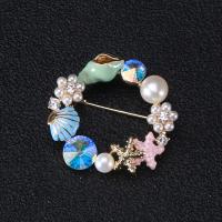 Plastic Pearl Brooch, Zinc Alloy, with Plastic Pearl, gold color plated, fashion jewelry & for woman & enamel & with rhinestone, mixed colors 