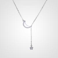 Cubic Zircon Micro Pave Sterling Silver Necklace, 925 Sterling Silver, with 1.97inch extender chain, Moon and Star, fashion jewelry & micro pave cubic zirconia & for woman Approx 15.74 Inch 