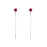 Sterling Silver Thread Through Earrings, 925 Sterling Silver, with Cinnabar, fashion jewelry & for woman 