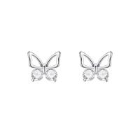 Cubic Zirconia Micro Pave Sterling Silver Earring, 925 Sterling Silver, Butterfly, fashion jewelry & micro pave cubic zirconia & for woman 