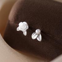 Sterling Silver Stud Earring, 925 Sterling Silver, with Shell Pearl & Acrylic, fashion jewelry & for woman  