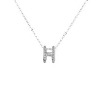 Sterling Silver Jewelry Necklace, 925 Sterling Silver, with 1.97inch extender chain, Letter H, fashion jewelry & for woman & with rhinestone Approx 15.74 Inch 