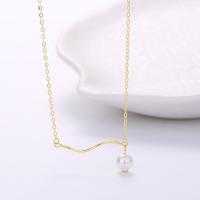 Sterling Silver Jewelry Necklace, 925 Sterling Silver, with Plastic Pearl, with 1.97inch extender chain, plated, fashion jewelry & for woman Approx 15.74 Inch 