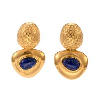 Boucle d'oreille en demi-gemme , Acier inoxydable 304, avec Lapis lazuli, Plaqué or 18K, bijoux de mode & pour femme, doré Vendu par paire