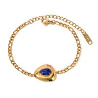 Natural Lapis Lazuli Bracelet, 304 Stainless Steel, with Lapis Lazuli, with 2.17inch extender chain, 18K gold plated, fashion jewelry & for woman, golden, 3mm,17.8mm Approx 6.3 Inch 