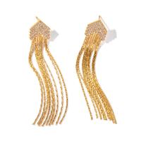 Fashion Fringe Earrings, 304 Stainless Steel, Vacuum Ion Plating, fashion jewelry & micro pave cubic zirconia & for woman, golden 