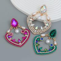 Boucle d'oreille de zinc alliage strass goutte, alliage de zinc, avec perle de plastique, bijoux de mode & pour femme & avec strass, plus de couleurs à choisir Vendu par paire