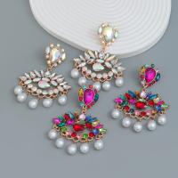 Zink Legierung Strass Tropfen Ohrring, Zinklegierung, mit Kunststoff Perlen, Modeschmuck & für Frau & mit Strass, keine, 92x63mm, verkauft von Paar