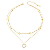 Titanium Steel Jewelry Necklace, Heart, plated, Double Layer & for woman & with rhinestone, golden Approx 17.72 Inch 