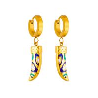 Titanium Steel Earrings, 18K gold plated, fashion jewelry & for woman & enamel, golden, 40mm,20*8mm 
