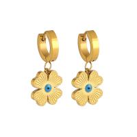 Evil Eye Earrings, Brass, Four Leaf Clover, gold color plated, fashion jewelry & for woman, golden 