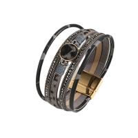 PU Leather Cord Bracelets, multilayer & for woman & with rhinestone 22mm Approx 7.67 Inch 
