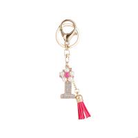 Rhinestone Zinc Alloy Key Chain, with Plastic Pearl, Number 1, gold color plated, for woman & with rhinestone 