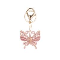 Rhinestone Zinc Alloy Key Chain, Butterfly, gold color plated, for woman & with rhinestone 