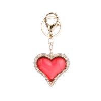 Rhinestone Zinc Alloy Key Chain, Heart, gold color plated, for woman & with rhinestone 