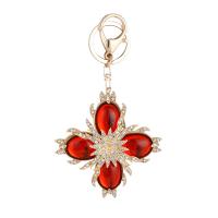 Rhinestone Zinc Alloy Key Chain, Four Leaf Clover, gold color plated, for woman & with rhinestone 
